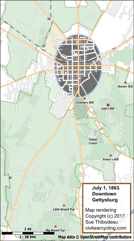 Downtown Gettysburg, July 1, 1863